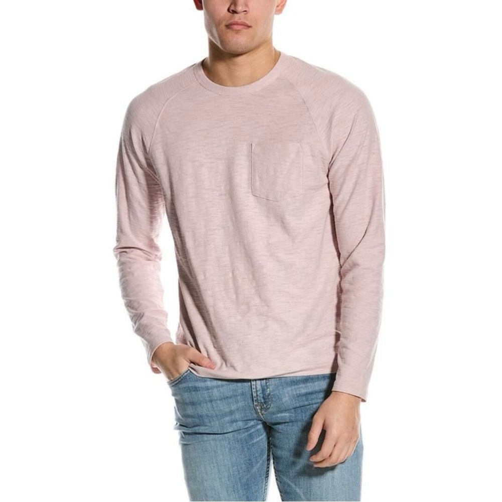 Vince Single Pocket Long Sleeve Raglan Cotton Slub T-Shirt Pale Pink Men XL $125